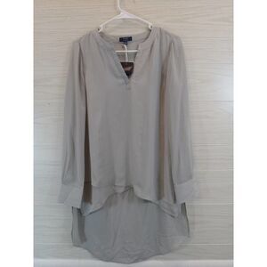 Kaari Gray V-Neck Stretch Tunic Gray Long Sleeve